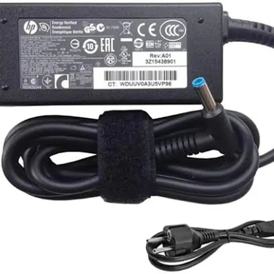 Chargeur original HP 65W – Adaptateur secteur avec connecteur bleu 4,5 mm et câble d’alimentation pour ordinateurs portables HP EliteBook et ProBook