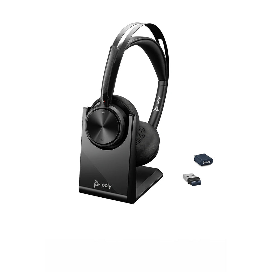 Casque sans fil Poly Voyager Focus 2 UC – Micro-casque stéréo Bluetooth avec support de charge et adaptateurs USB, certifié Teams et Zoom