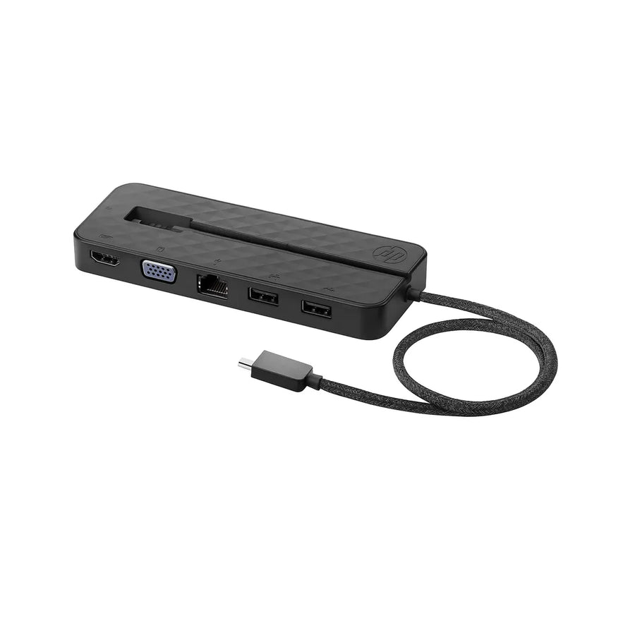 Station d’accueil HP USB-C Mini Dock noire – Hub portable avec ports HDMI, VGA, Ethernet et USB, câble USB-C tressé
